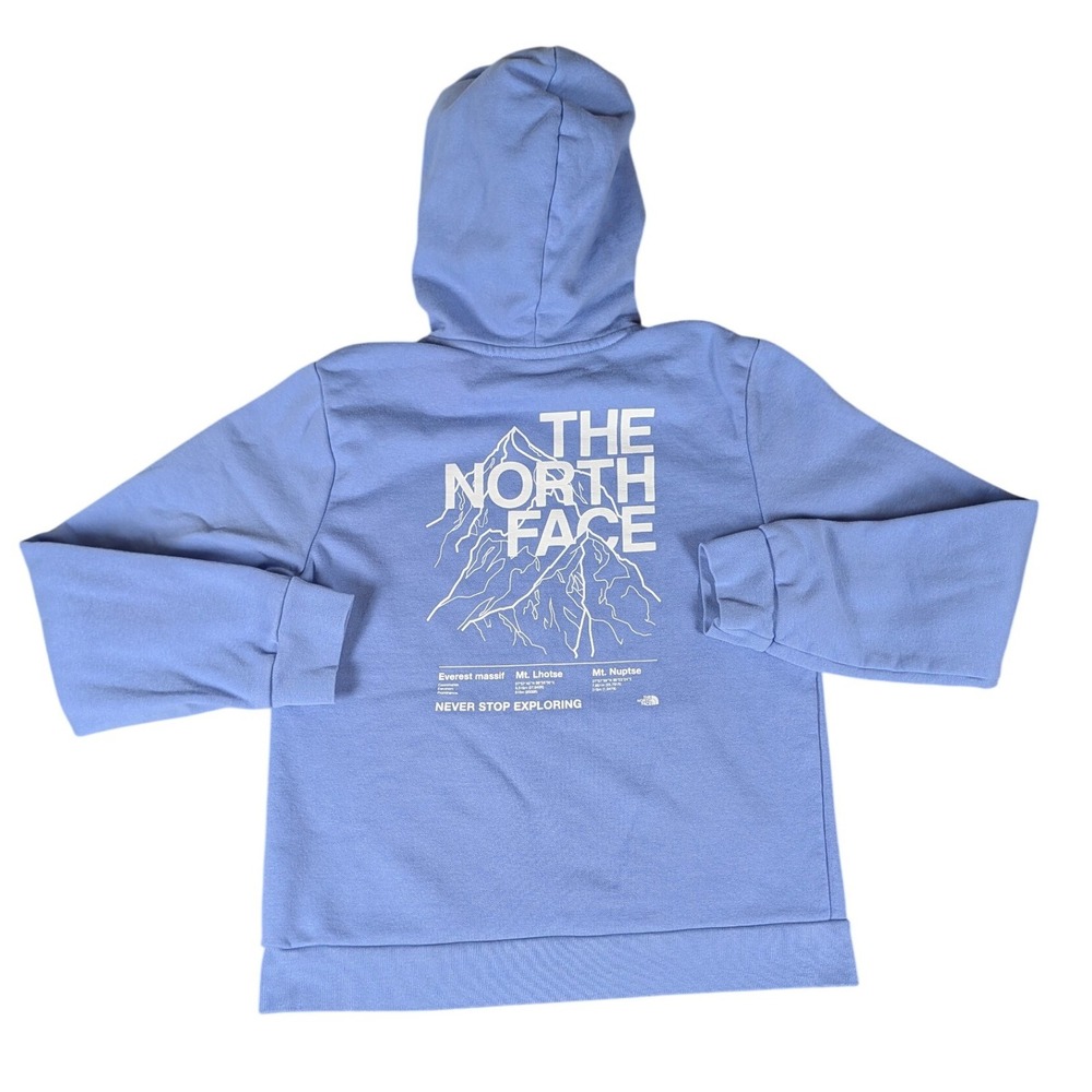 The North Face Womens Circular Design Hoodie Blue Pullover Fleece Logo XS